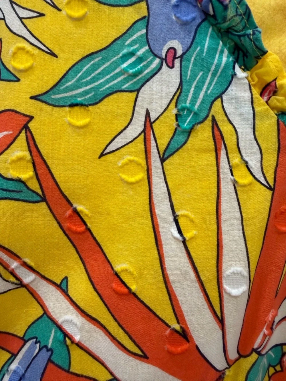 Talbots Tropical Print 100% Cotton Dress Size 6 Yellow Floral Parrot Midi Belted - Picture 10 of 12